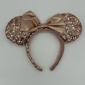 Disney Parks Rose Gold Sequins Headband with Bow - Size: Adult